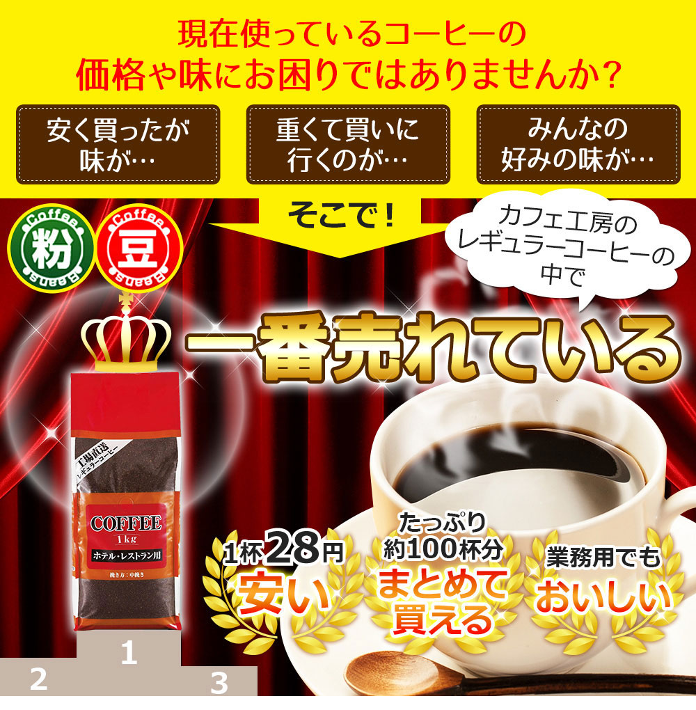 レギュラーコーヒー 業務用ホテルレストラン1kg｜CAFE工房