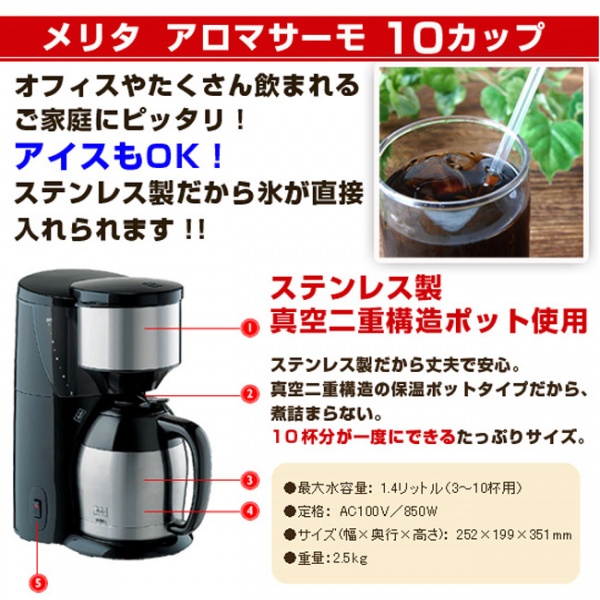 【コーヒー1kg入り】メリタ アロマサーモ10カップコーヒーメーカー福袋