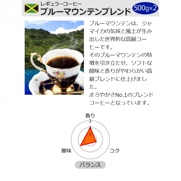 【特売】送料無料|レギュラーコーヒーブルーマウンテンブレンド 500g×2個