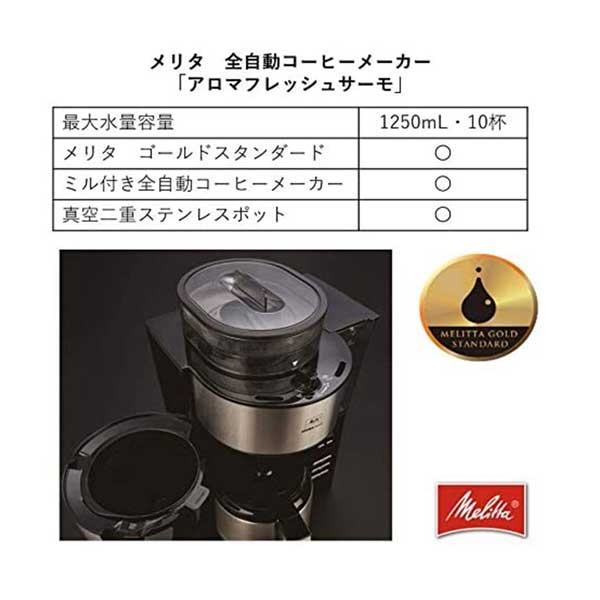 メリタ アロマフレッシュサーモ(10杯用ミル付きコーヒーメーカー)&カフェ工房豆コラボセット| 送料無料
