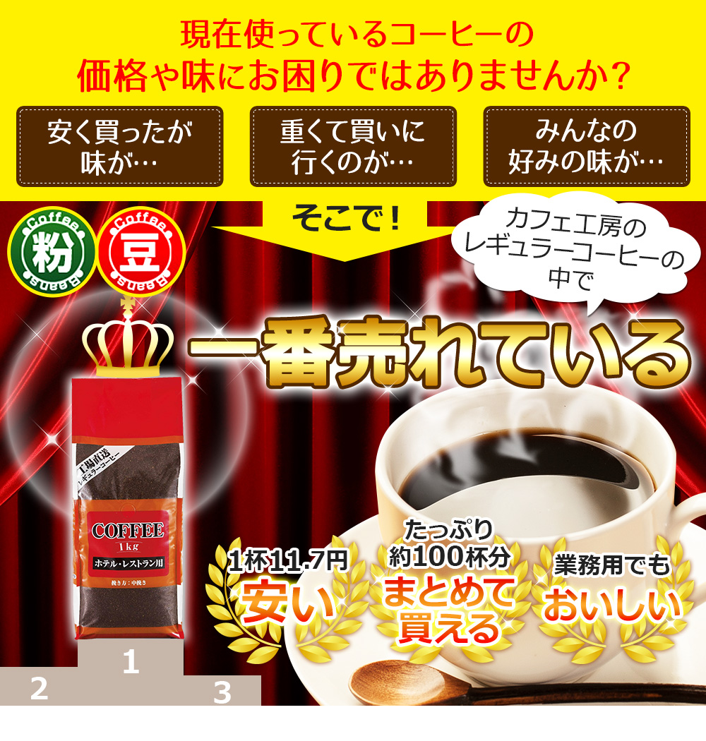 レギュラーコーヒー 業務用ホテルレストラン1kg｜コーヒー通販【カフェ工房】
